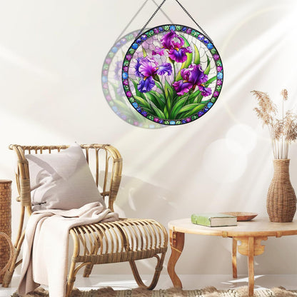 RIVEENY Stained Glass Window Hanging, Flower Gifts for Women, Flowers Suncatcher for Window, 8" Purple Stained Glass Suncatchers, Hand Painted Glass for Flowers Lover