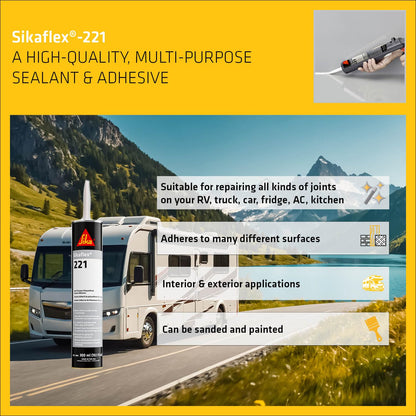 SIKA - Multi-Purpose sealant and Adhesive - Sikaflex-221 - White - Ideal for RV and Motorhome Repair - Permanent - Weather Resistant - Paintable - 300 mL