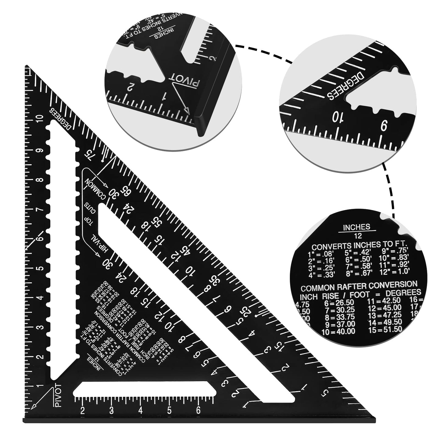 Beslands Rafter Square, 12 Inch Carpenter Square Triangle Carpenter Square Aluminum Alloy for Woodworking and Carpentry