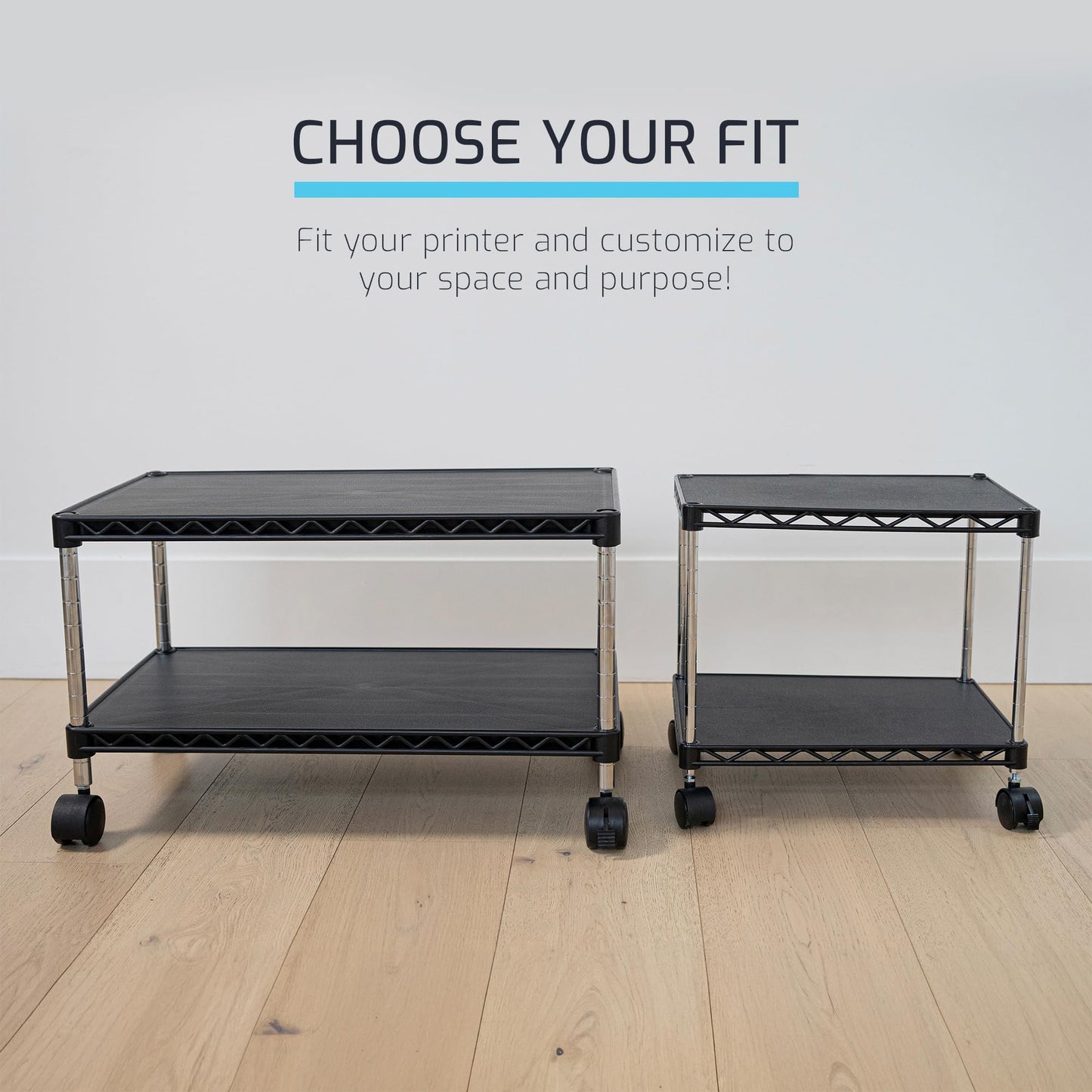 ZBRANDS Under Desk Printer Stand with Storage 15" x 10.6", Printer Cart, Small Printer Stand With Wheels, Small Printer Table For Home Office, Heavy Duty Low Rolling Cart, (Mini, Black)