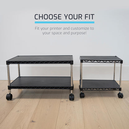 ZBRANDS Under Desk Printer Stand with Storage 15" x 10.6", Printer Cart, Small Printer Stand With Wheels, Small Printer Table For Home Office, Heavy Duty Low Rolling Cart, (Mini, Black)