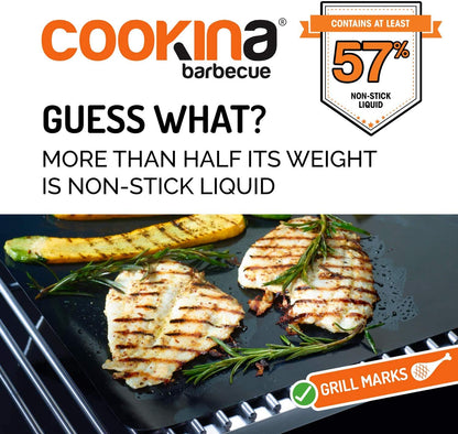 COOKINA BBQ Reusable Grill Mat (Pack of 2) - 100% Non-Stick, Easy to Clean Grilling Sheet for Smokers, as well as Gas, Charcoal and Electric Barbecues