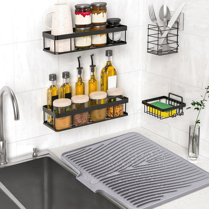 TIKNIK Silicone Dish Drying Mat for Kitchen Counter, Dish Drying Pad, Non-Slip Drain Pad with Built-in Drain, Heat Resistant Stone Drying Mat (16" x 12" / 40 x 30cm, Grey)