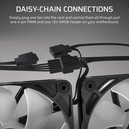 CORSAIR RS120 ARGB 120mm PWM Fan – Daisy-Chain Connection – Low-Noise – Magnetic Dome Bearing – Single Pack – Black