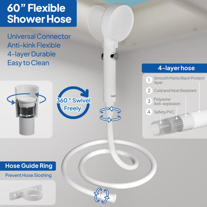 RV Shower Head with Hose and On/Off Button, High Pressure 5 Mode Shower Head Replacement, Easy Install, White –Upgrade for RV, Camper, Van, Travel Trailer, Motorhome, Boat and Tiny Home