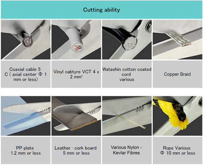 Versatile Scissors with Integral Finger Guard - cuts Kevlar Fibre, Leather Belts, Mains Cable,Copper Braid, coaxial Cable, Rope & More. Made in Japan. Engineer ph-57
