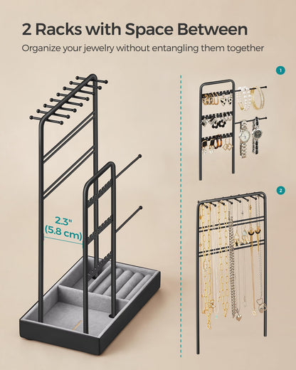 SONGMICS Jewelry Holder, Jewelry Organizer, Jewelry Display Stand with Metal Frame, Ink Black UJJS021B01