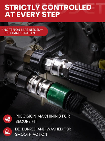 WOJET Pressure Washer Quick Connect Kit, M22 14mm Quick Connect Pressure Washer Fittings, M22 to 3/8 Quick Connect, Garden Hose Quick Connect, Pressure Washer Adapter Set, Stainless Steel Hose Adapter