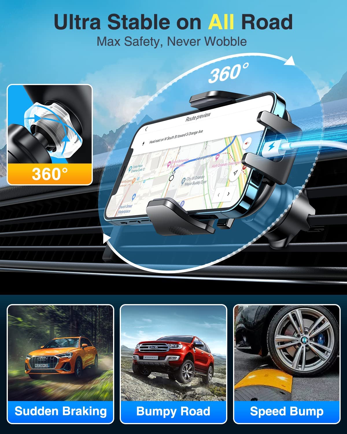 [2026 True Military-Grade] Car Phone Holder VANMASS [Upgraded Strongest Suction & Clip] Cell Phone Mount for Dashboard Windshield Vent Desk, Truck Cradle Stand for iPhone 17 Pro Max 16 15 14 Android