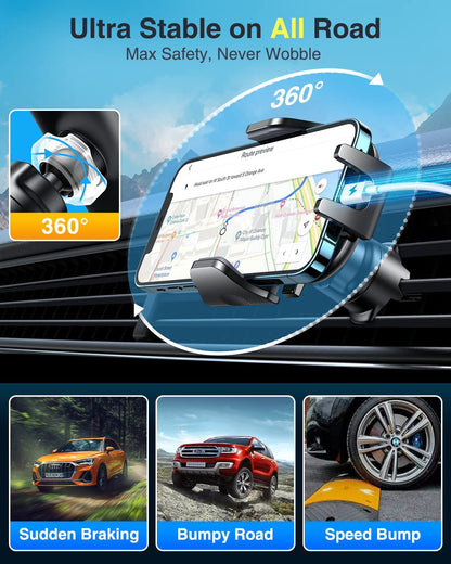 [2026 True Military-Grade] Car Phone Holder VANMASS [Upgraded Strongest Suction & Clip] Cell Phone Mount for Dashboard Windshield Vent Desk, Truck Cradle Stand for iPhone 17 Pro Max 16 15 14 Android