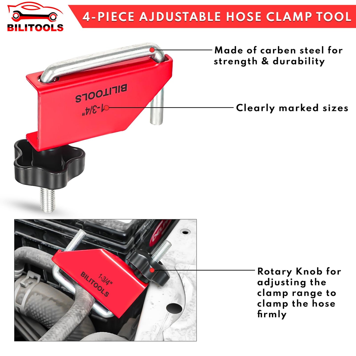 BILITOOLS 4 Piece Hose Pinch Off Pliers Clamp Pliers for Flexible Fuel Line Coolant Radiator Brake Hoses Clamp Tool etc, Without Damaging the Line