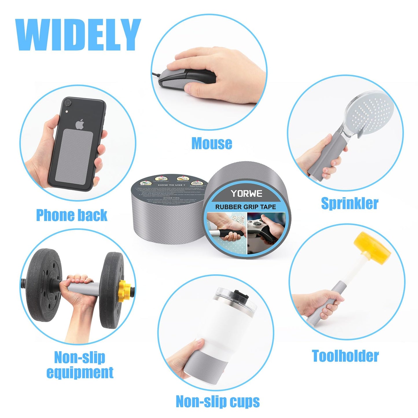 Rubber Grip Tape, Ultra-Thin Strong Adhesive Anti-Slip Waterproof Heat Resistant Wear-Resistant Cushion Pad, Making Handles or Contact Surfaces Safer, with Grip and Comfort (Gray, 4In x 10Ft)