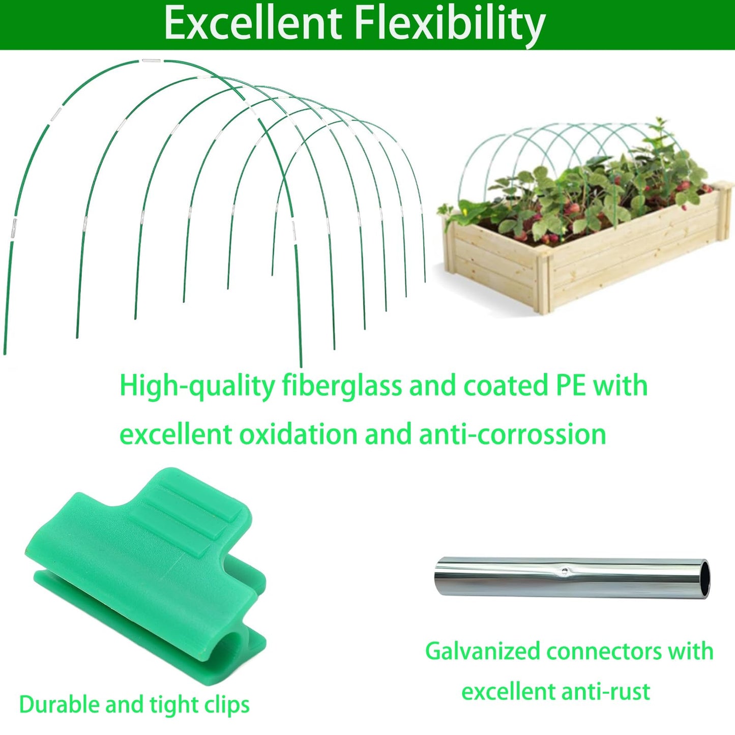 6 Sets of Durable 6mm Fiberglass Garden Hoops for Row Cover Netting, Heavy Duty Greenhouse Hoops Grow Tunnel for Garden Netting, Flexible Garden Hoop Rods, DIY Plant Supports for Raised Beds