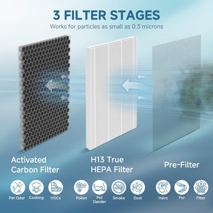 SAKEGDY 2-Pack JF260 Replacement Filters - True HEPA and Honeycomb carbon | Compatible with Jafanda JF260/JF260S, DeedMo AP-1273