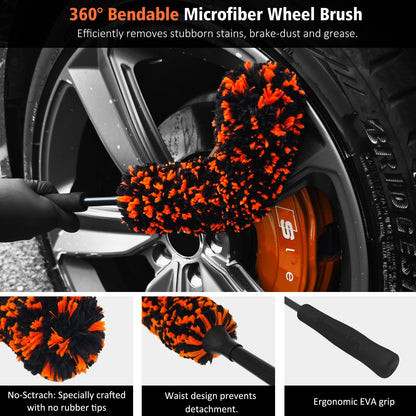 YeewayVeh 4PCS Car Wheel Cleaning Kit, Bendable Microfiber Tire & Rim Cleaner, Scratch-Free Double Head Detailing Brushes for Car All Wheel Types