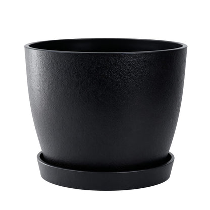 Bamworld 9 Inch Round Plastic Planter Pot with Drainage Holes, Modern Indoor Outdoor Planters for Succulents Flowers Small Plants, Garden Decor (Black)