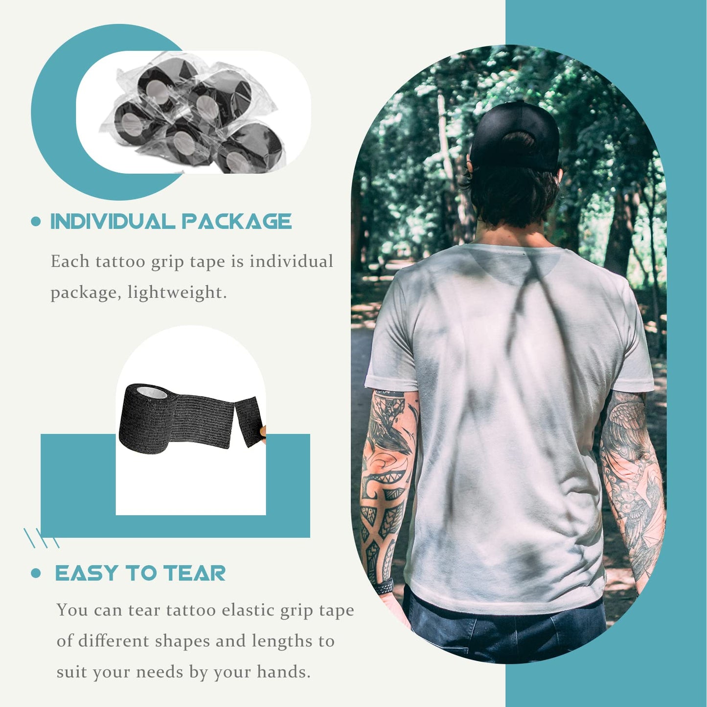 WZPB Tattoo Grip Tape - 24 Pack Grip Wrap Cover Disposable Tape Self-Adhesive Bandage Grip Tape for Tattoo Machine 2" x 5 Yards Black