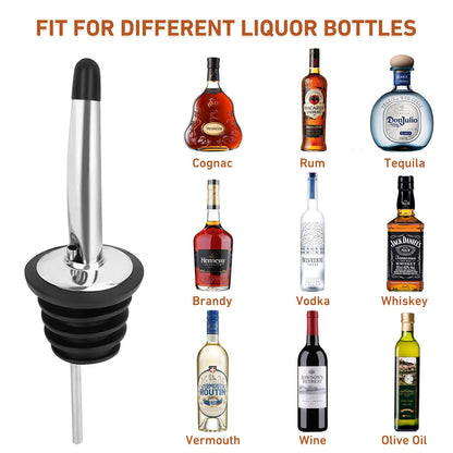 48 Pack Liquor Bottle Pourers, Stainless Steel Liquor Pour Spout, Olive Oil Spout, Bar Bartender Bottle Pourers for Alcohol with Rubber Dust Caps, Tapered Spout