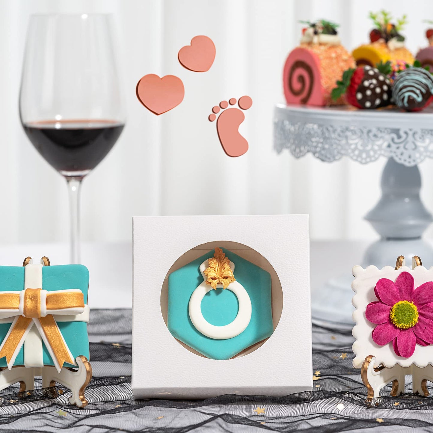Romantic Baking 100 Pack Individual Pyo Cookies Boxes With Window - 4 3/8" x 4 3/8" x 1 1/5" Small Gift & Mini Donut Boxes