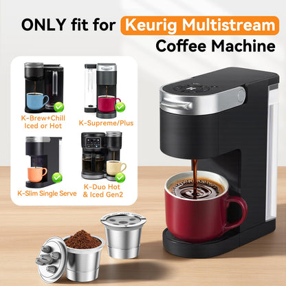 CAPMESSO Reusable K Cups for Keurig: 2025 Updated My K Cup Metal Coffee Filter Refillable Coffee Pods with 5 Holes - for K Supreme/K Slim/K-Duo Gen2/K-Brew Chill with MultiStream Technology (4 Pack)