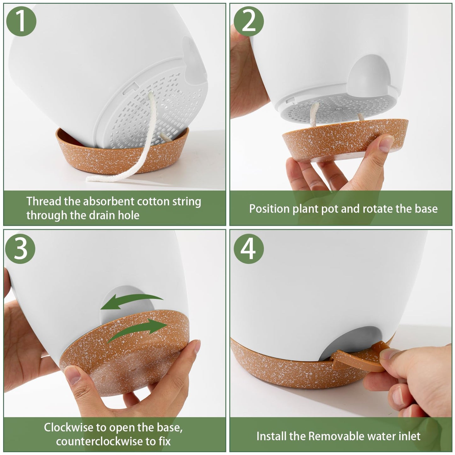 5 Pack Plant Pots Indoor 7/6.5/6/5.5/5 Inch Flower Pots Self Watering Planters for Indoor Plants with Drainage Hole Plastic Plant Pot for African Violet Cactus Flowers Succulents(White)