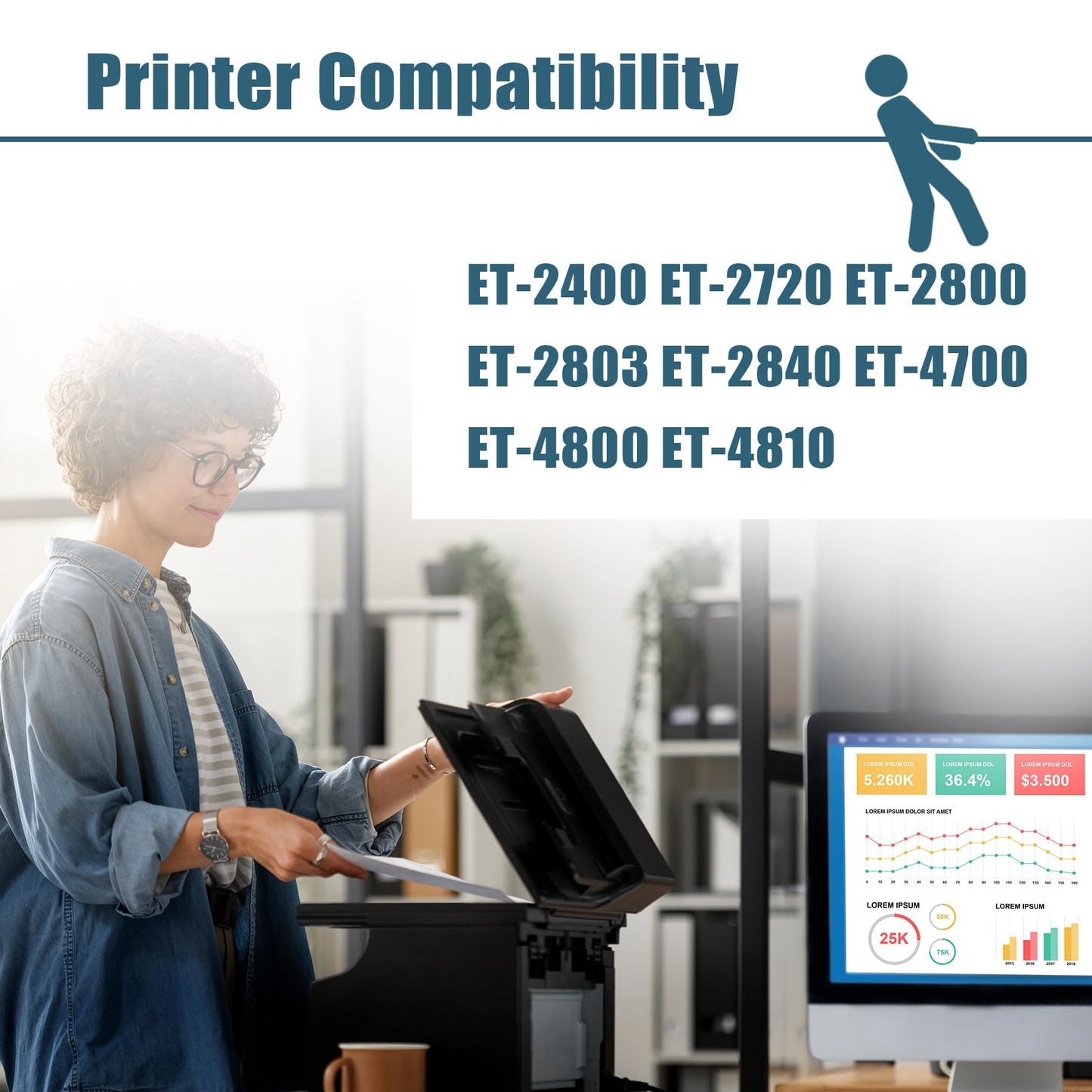 Compatible T522 Black Ink Bottle Refill, Replacement for T522 Ink Refill Compatible for ET-2720 ET-2800 ET-2803 ET-4800 ET-4700 ET-2400 ET-2840 ET-4810 Printers, 3 Black 522 Ink