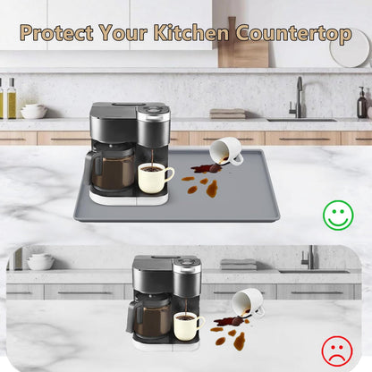 Coffee Maker Mat, Silicone Coffee Mat, 24"x16" Coffee Bar Mat with Detachable Dish Drying Mat, Spill-Proof, Heat-Resistant, Non-Slip, fits Under Coffee Maker & Dish Rack (Black, 24"x16")