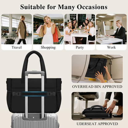 RAINSMORE Teacher Puffer Tote Bag for Women 15.6 inch Laptop Bag Waterproof Nurse Bag with Insulated Pocket for Work College