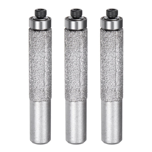 uxcell 3 Pcs Diamond Profile Straight Router Bit 13.3mm Dia 1/2" Shank 46 Grit Wet Dry Use Brazed Cylinder Profile Wheel with Bearing for Marble Quartz Stone Tile Edge Cutting