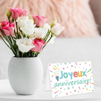 Well Tile 24 Pack French Birthday Cards with Envelopes and Stickers 4x6 Inch-Birthday Thank You Cards Joyeux anniversaire Greeting Cards for Birthday Party Holiday Baby Shower, Christmas