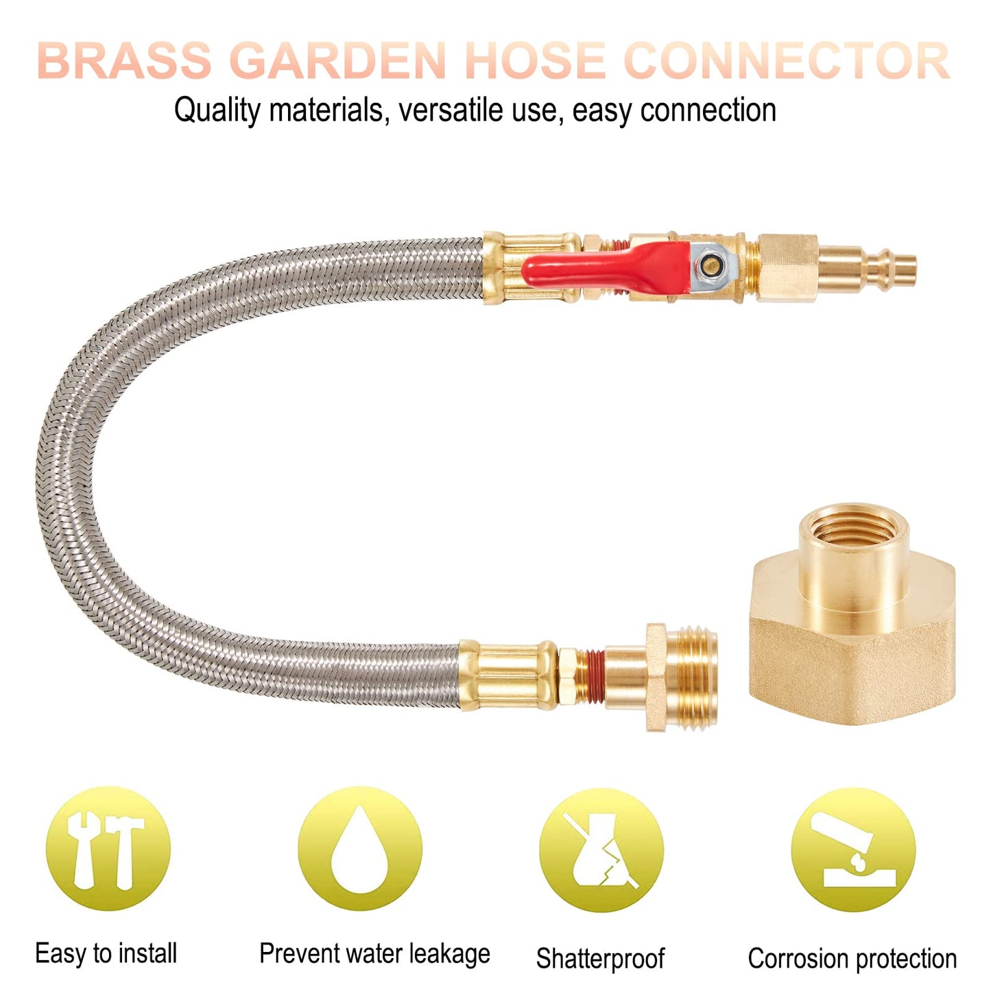 ZKZX RV Winterizing Kit Sprinkler Blowout Adapter with Shut Off Valve and 1/4”Industrial Plug Air Compressor Garden Hose Connector Male Female for Winterize Sprinkler Systems, Camper,Boat,Motorhome