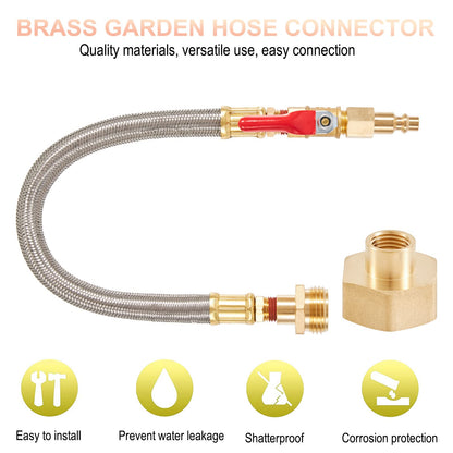 ZKZX RV Winterizing Kit Sprinkler Blowout Adapter with Shut Off Valve and 1/4”Industrial Plug Air Compressor Garden Hose Connector Male Female for Winterize Sprinkler Systems, Camper,Boat,Motorhome