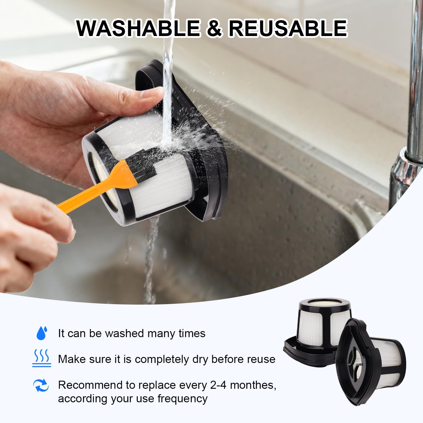 2284W Vacuum Filters for Bissell Pet Hair Eraser Hand Vacuum models 2284W, 2390A, 2390, 2389, 2579, Replace part# 1614212 1614203 1614204 (4 Replacement Filter 6 Foam Filter)