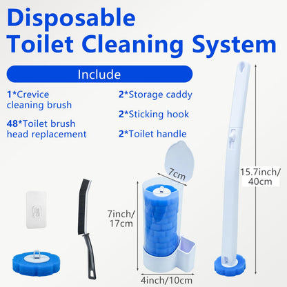 2 Pack Disposable Toilet Brush and Holder Set, with 48 Toilet Bowl Cleaner Refills & Upgraded Clamping System, for Bathroom Cleaning,Sink, Bathtub, Floor, Wall Mounted or Floor Standing
