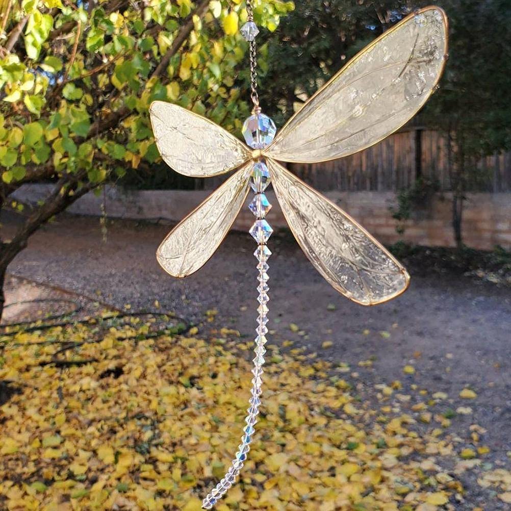 Prosperity Symbol Dragonfly Pendant Rainbow Maker Crystal Suncatcher for Garden Home Decor
