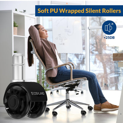 COSYLAND Office Chair Wheels Replacement - Rubber Chair casters for Hardwood Floors and Carpet, Set of 5, Heavy Duty Office Chair casters for Chairs to Replace Black