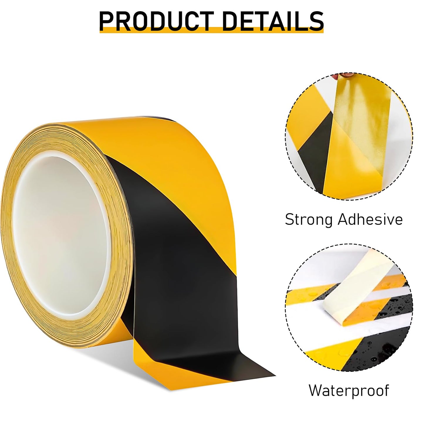6 Pcs Black & Yellow Floor Hazard Marking Tape, 2 Inch x 108 Feet Caution Tapes Safety Warning Tape for Caution Self Adhesive Hazard Stripe Tapes for Stair, Outdoor Construction