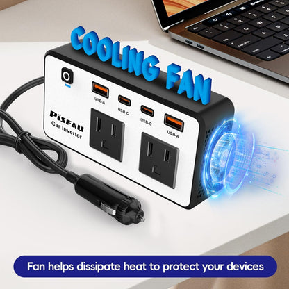 300W Car Power Inverter DC12V to AC110V，Dc to AC Car Plug Adapter Outlet with Multi USB 24W A/C Car Inverter，Car Charger for Laptop Vehicles Road Trip PISIFAU