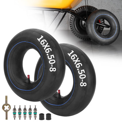RUTU 2 Pack 16x6.50-8 16x650-8 Inner Tube with TR13 Straight Vavle and Installation Accessories for ATV Quad 4 Wheeler Golf Cart Tractor Lawn Mower Tillers Railers Wheelbarrow Utility Trailer