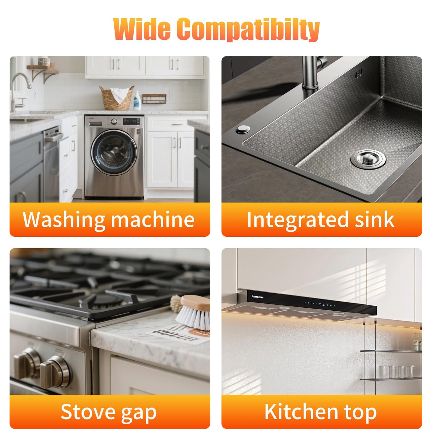 Stove Gap Covers Stainless Steel, 2 Pcs Stove Gap Filler, Heat Resistant and Easy to Clean, Retractable Length 13.8" to 27.5", Width 0.79",Black
