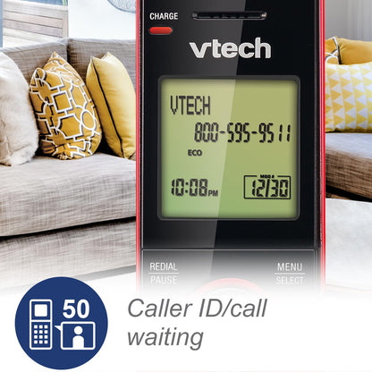 VTech DECT 6.0 Single Handset Cordless Phone with CID, Backlit Keypad and Screen, Full Duplex Handset Speakerphone, and Call Block Red