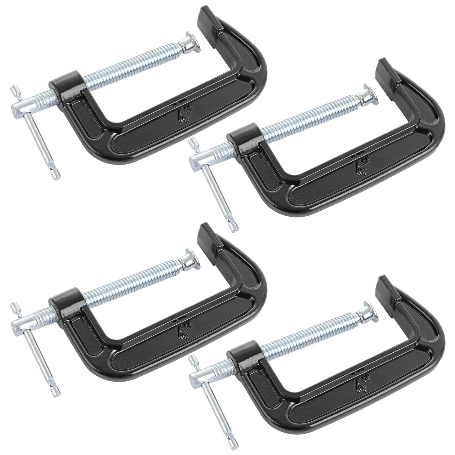 4 PCS 4 Inch C Clamps Set, Heavy-Duty C-Clamps with 4-Inch Jaw Opening, 2-3/4 Inch Throat Depth for Woodworking and Welding