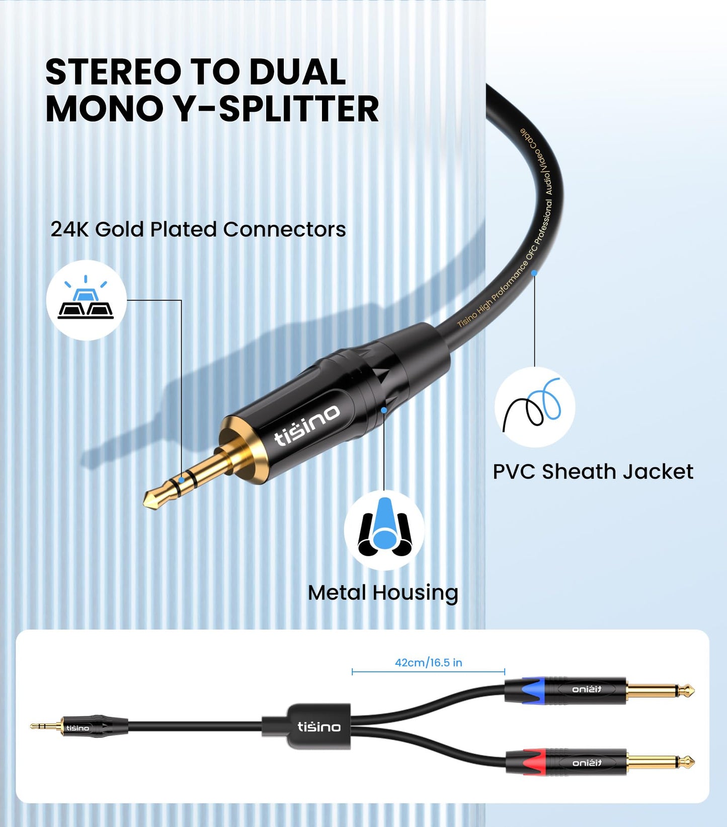 TISINO 1/8 to 1/4 Stereo Cable, 1/8 Inch TRS Stereo to Dual 1/4 inch TS Mono Y-Splitter Cable 3.5mm Aux Mini Jack to Jack Breakout Cord for Smartphone, CD Player, Speakers, Amplifiers - 10 feet