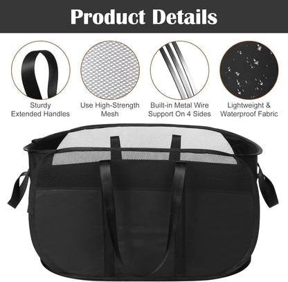 2pcs Mesh pop up Laundry Hamper,Easy to Collapsible Laundry Basket, portable with Strong Handles clothes Hamper,Honeycomb Mesh-Breathable for Laundry,Bathroom,RV,Travel (Black)