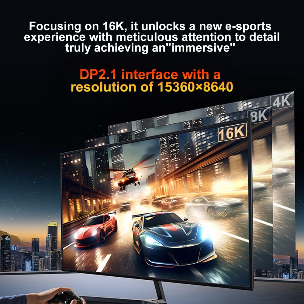 YIWENTEC USB C to DisplayPort 2.1 Cable, 16K 30Hz 8K 60Hz 4K 240Hz, Thunderbolt 4/3 to DP Cable 40Gbps, Compatible with MST/Clamshell Mode, Type C DP 2.1 Cable (2M)