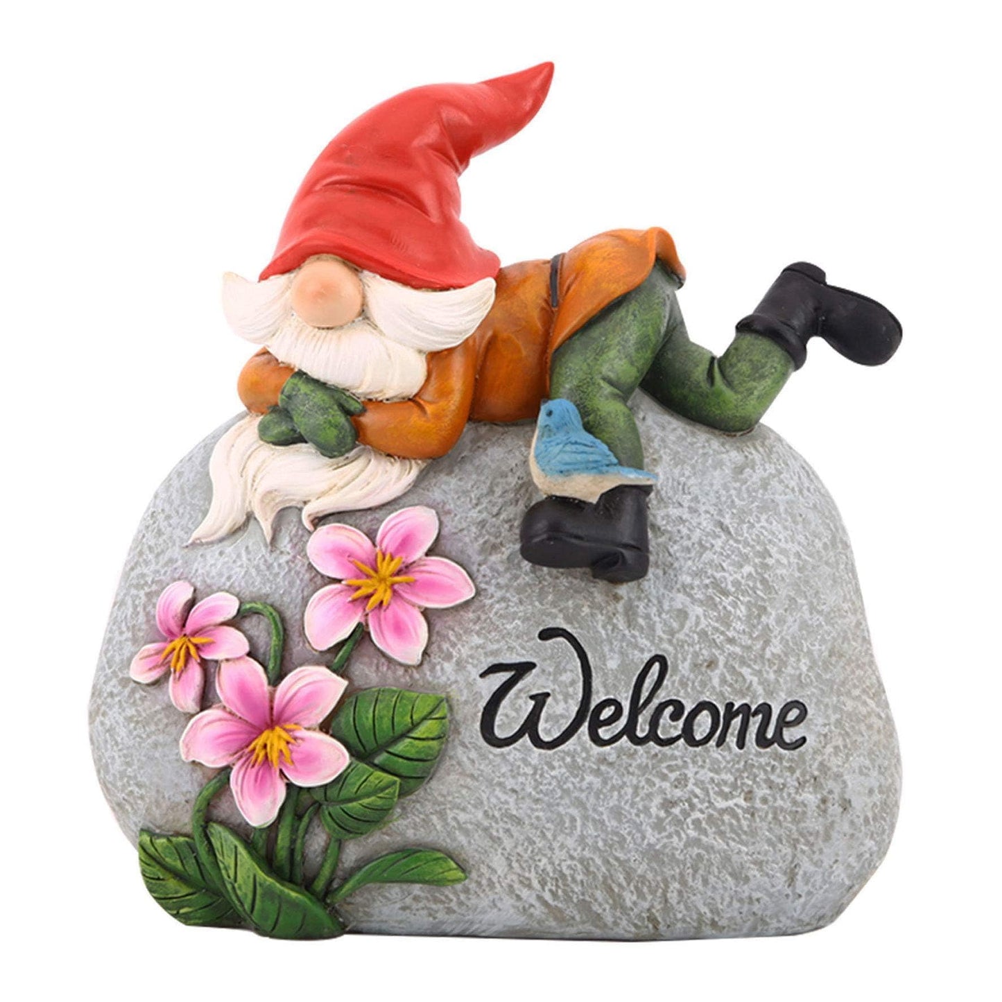 TZSSP Garden Gnome Outdoor Statue Welcome Stone Statuary for Patio Lawn Garden Decoration,Red