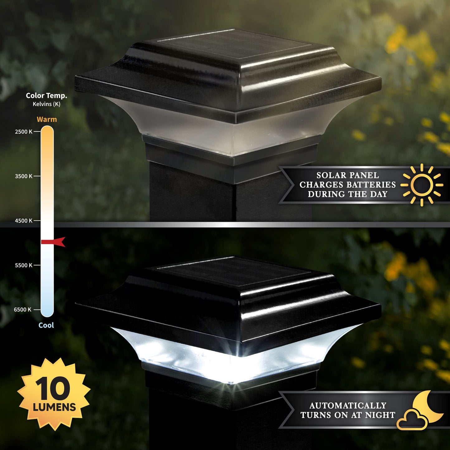 Classy Caps Imperial Solar Post Cap - Black SLO82B – Fits 2.5"x2.5", 2.25"x2.25", and 2"x2" Post Sizes, High-Performance Solar LED, Durable Cast Aluminum Construction