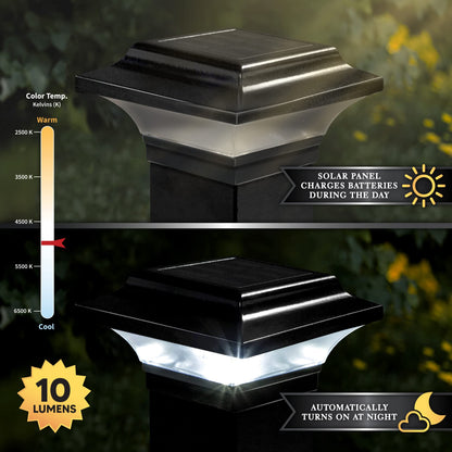Classy Caps Imperial Solar Post Cap - Black SLO82B – Fits 2.5"x2.5", 2.25"x2.25", and 2"x2" Post Sizes, High-Performance Solar LED, Durable Cast Aluminum Construction