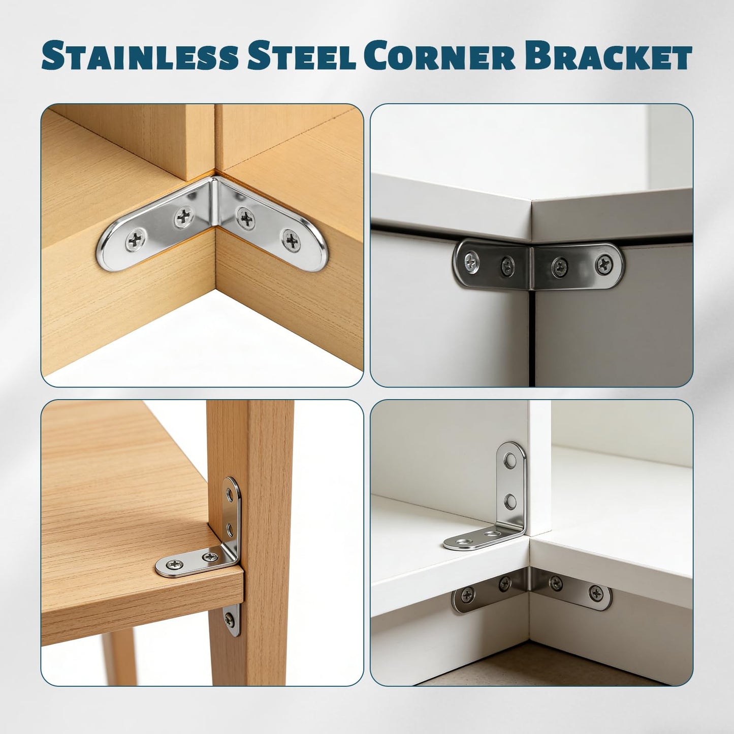 30 Pcs Heavy Duty Stainless Steel L Brackets, 1.57"x1.57" White Corner Braces, 90 Degree Right Angle Metal Brackets with Screws for Wood Furniture, Cabinets, Chairs, Tables, Shelves, DIY Projects