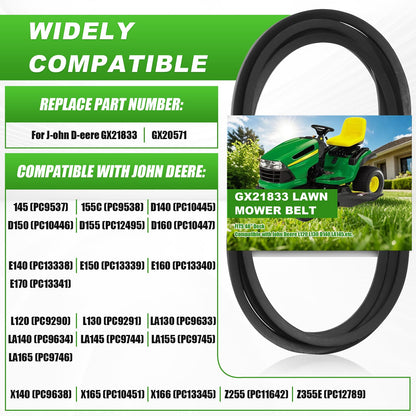 Upgraded GX21833 Deck Drive Belt Replacement Compatible with John Deere L120 L130 145 D140 LA145 LA130 D150 D160 LA165 LA155 X165 48-Inch Deck GX20571 Fit Stens 265-238